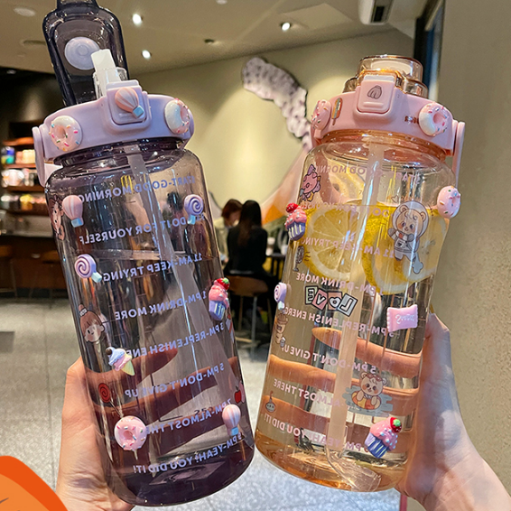 Japanese gp sports water cup super large capacity 2000ml men and women with straw plastic cup student portable water bottle