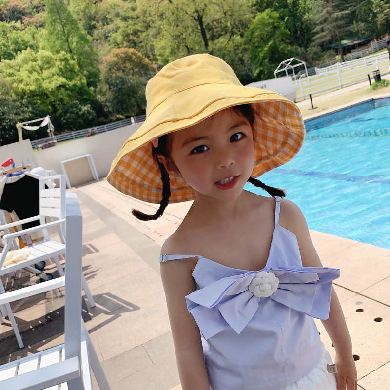 Japanese gp fisherman hat children's hat summer Western style female baby sunscreen sun hat plaid basin hat all-match