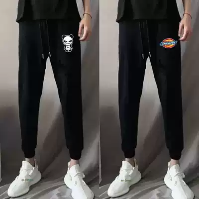 Spring and summer net red the same nine-point pants slim-fit small feet tie-mouth pants Wei pants social spirit guy four-bar pants male