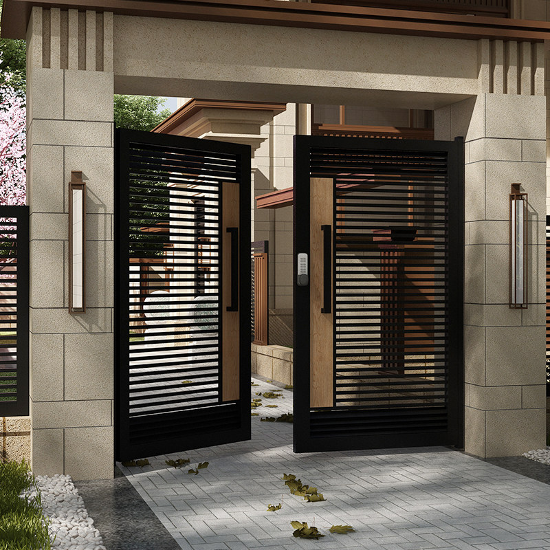 Wrought iron villa outdoor gate modern minimalist courtyard door country entry door garden single and double iron gate to open the door - Taobao