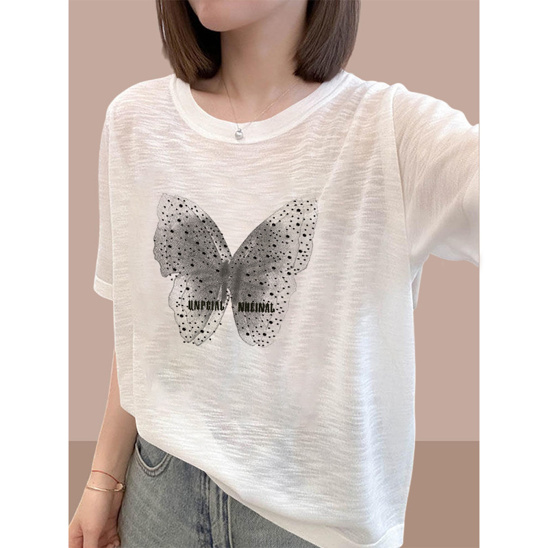 White Bamboo Cotton Short-Sleeve T-Shirt for Women, New Summer Casual Round-Neck Versatile Base Shirt, Stylish and Slimming Top White Bamboo Cotton Short-Sleeve T-Shirt for Women, New Summer Casual Round-Neck Versatile Base Shirt, Stylish and Slimming Top