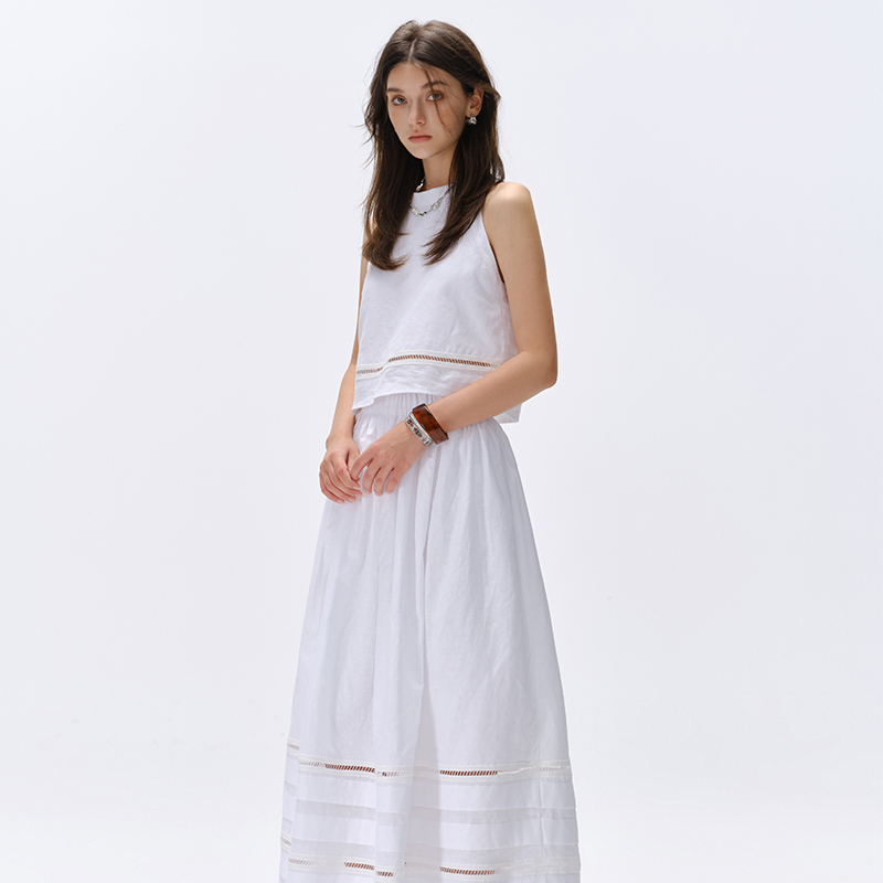 [Same Style as Kong Xuer] Marcmoore Linen Cotton White 26 Spring/Summer Lace Hollow-Out Mid-Length Skirt