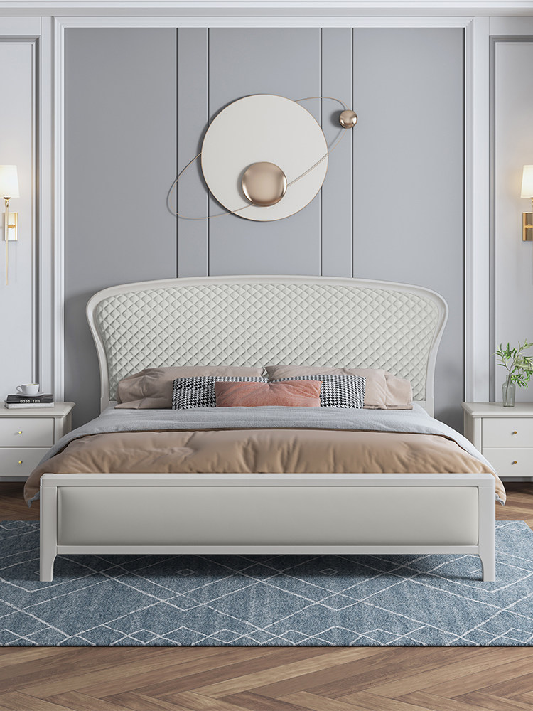 White solid wood bed modern minimalist American light luxury bed 1 8 meters European double bed master bedroom 1 5 high box storage bed