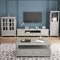 American-style solid wood coffee table retractable TV cabinet European-style locker combination living room set furniture high-side cabinet wine cabinet