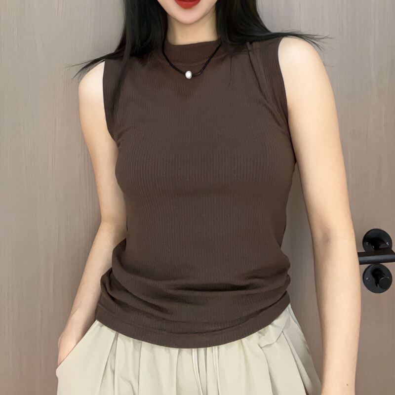 Half Turtleneck Knitwear Spandex Vest Women's Summer Korean Style Outer Wear Bottoming T-Shirt Slimming Look Sleeveless Suspbottomer Top Half Turtleneck Knitwear Spandex Vest Women's Summer Korean Style Outer Wear Bottoming T-Shirt Slimming Look Sleeveless Suspbottomer Top