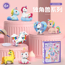 Unicorn plaster painting childrens handmade diy coloring dinosaur graffiti creative stone painting set toys