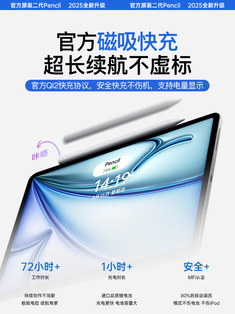 Suitable for Apple Pencil Capacitive Pen, Second Generation Apple iPad Tablet Touch Pencil, Touch Screen Pen, Apple Pencil First Generation 11 Air 6/5 Handwriting, Pro 9 Replacement, 7Ipencil 10