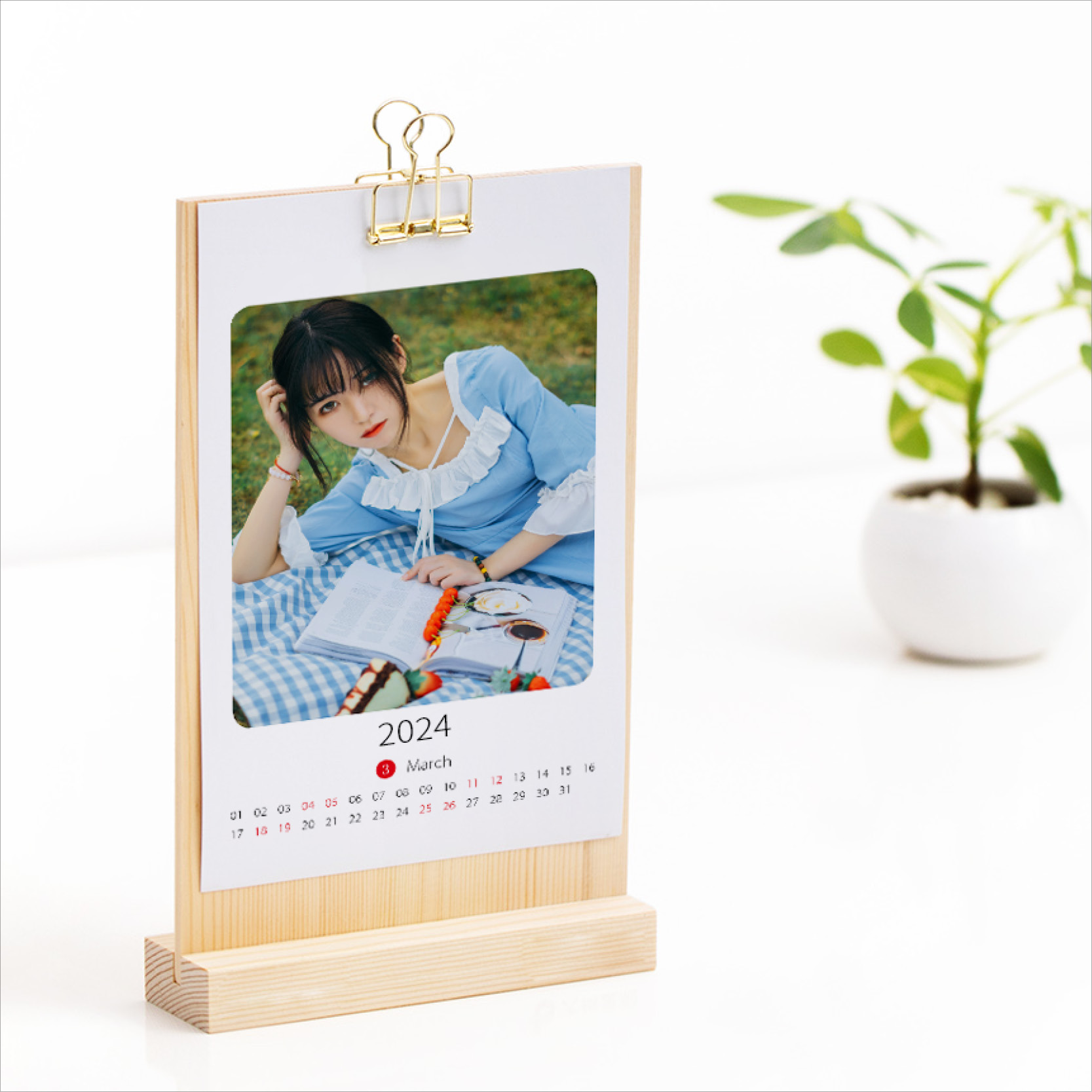 2024 Solid Wood Vertical Desk Calendar Custom Wooden Vertical set for diy creative photo enterprise to figure out the annual calendar-Taobao