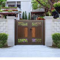 High-end smart villa courtyard door customized modern simple aluminum alloy courtyard door wood grain electric outdoor courtyard door