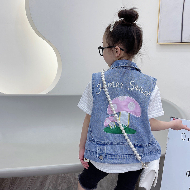 Girl Cowboy Waistcoat Spring Autumn pure cotton Children's waistcoat Waistcoat Spring Dress 2022 New Baby Vest Female Blouse