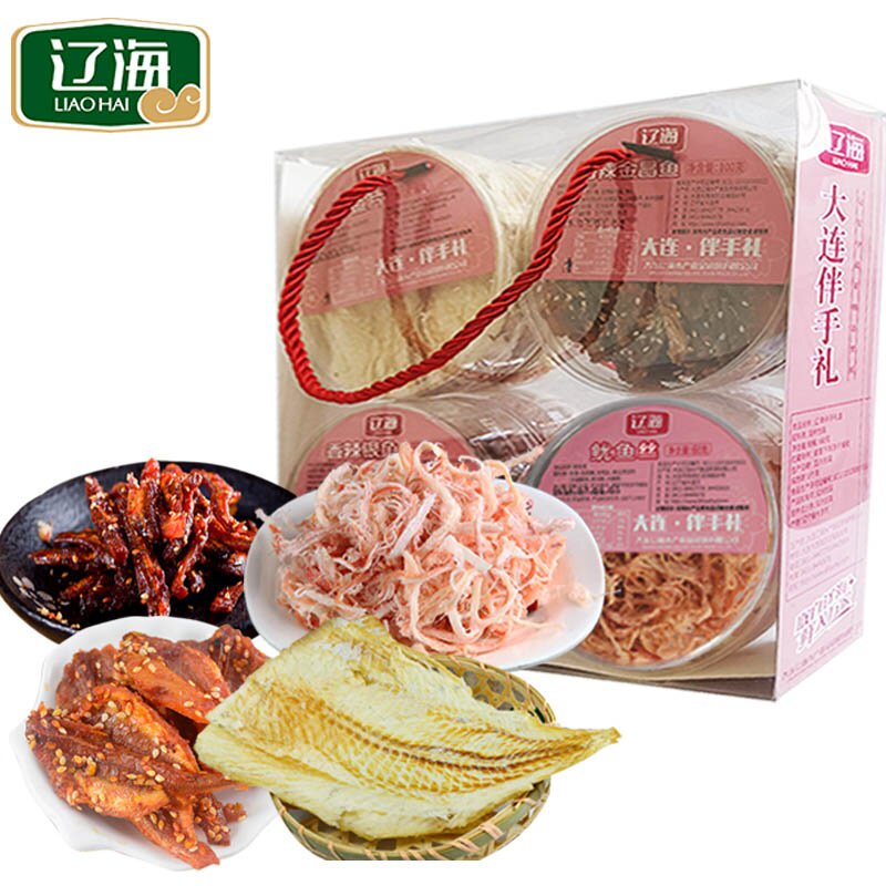 -Dalian specialty seafood ready-to-eat gift box for grilled fish fillets and squid shreds portable fish snacks seafood specialty spicy