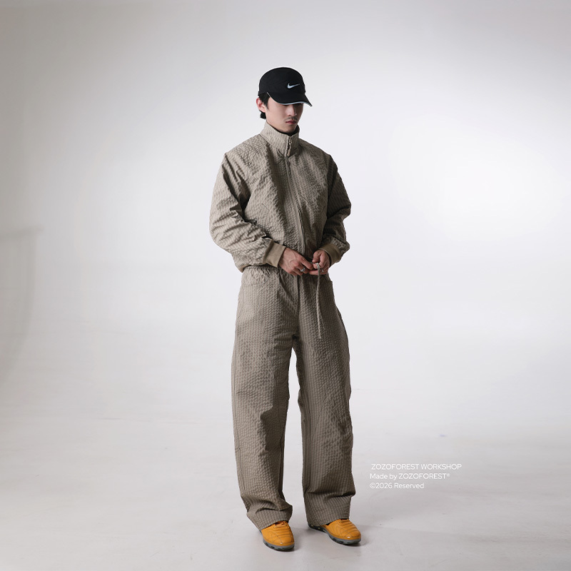 Zozoforest "Mandu Qingqiu" Relaxed Bubble Gauze Plaid Dog-Walking Casual Jacket Set Zozoforest "Mandu Qingqiu" Relaxed Bubble Gauze Plaid Dog-Walking Casual Jacket Set
