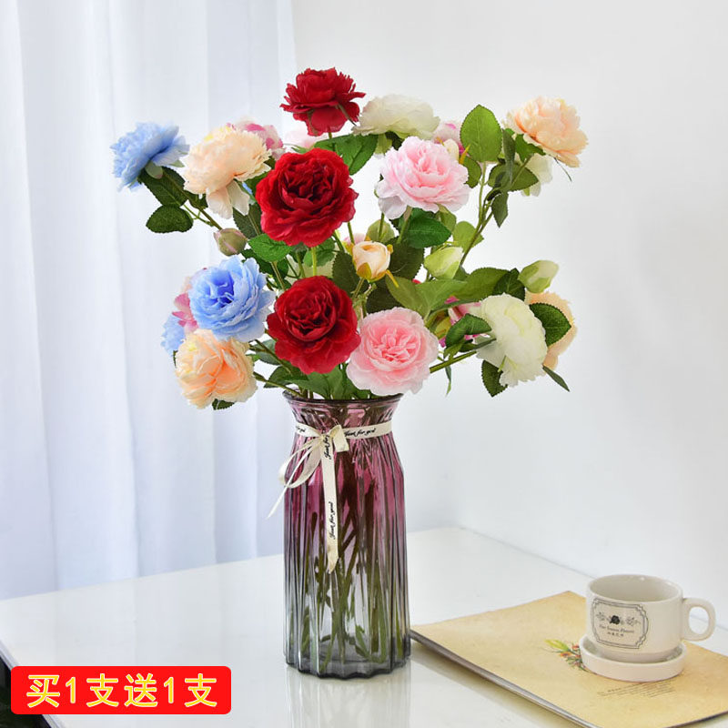 Fake flower simulation bouquet home decoration flower 3 foreign peony roses silk flower wedding living room decoration plastic flower