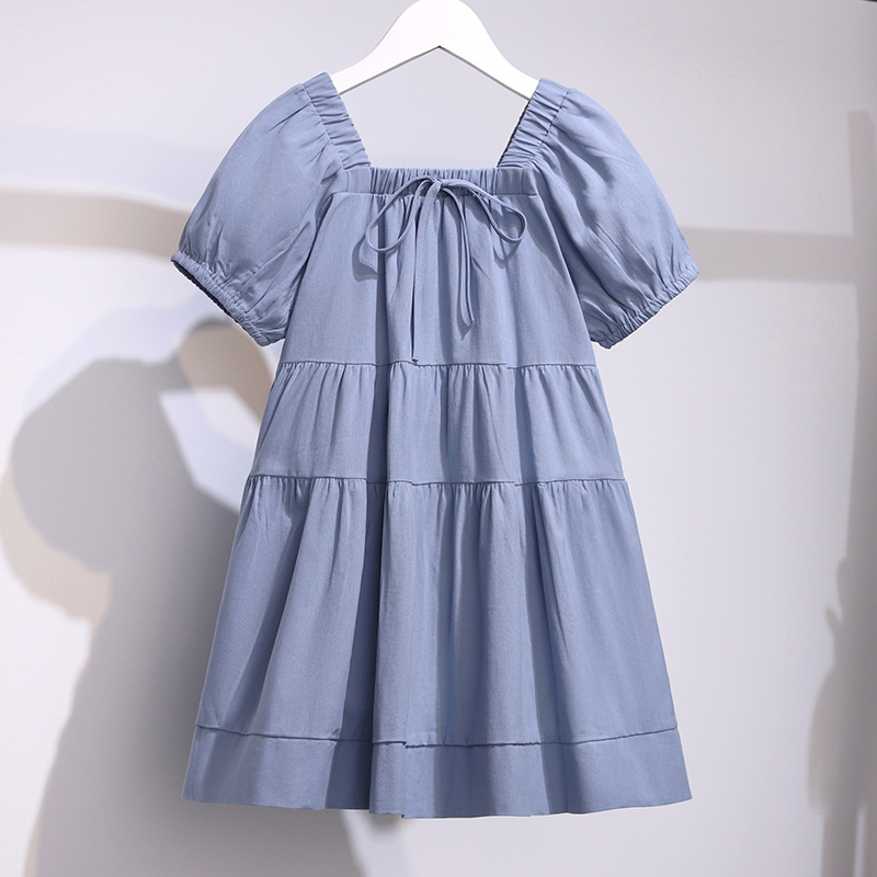 Girl's pure cotton dress casual bubble sleeve butterfly knife sweet little girl long skirt in the big child