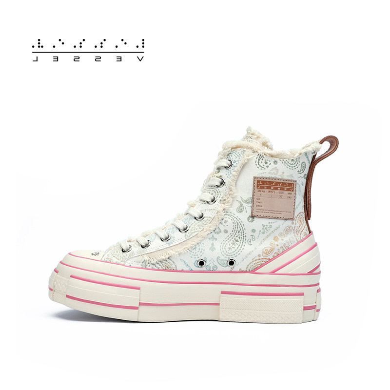 xVESSEL white waist fruit flower vulcanising shoes high cylinder inner heightening couple shoe spring money