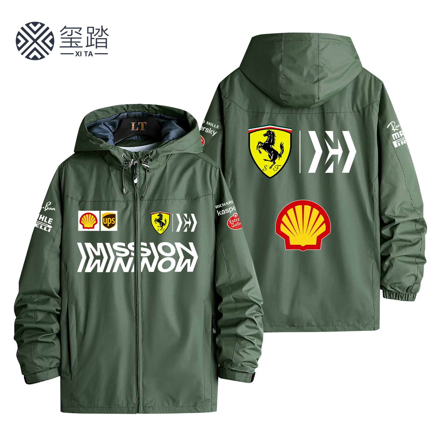Red jacket, racing car