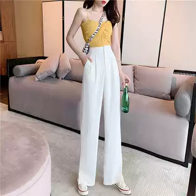 Wide-legged pants women's 2021 summer high waist sag and smooth Korean version of Joker slim loose mop suit pants tide