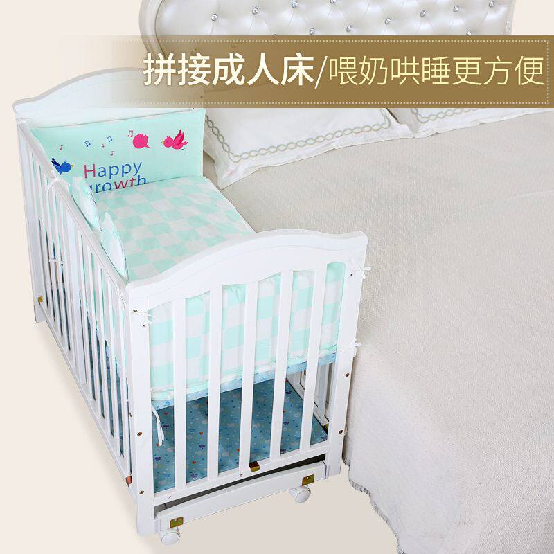 European baby cot solid wooden lacquer baby bed multi-functional change desk BB cradle bed