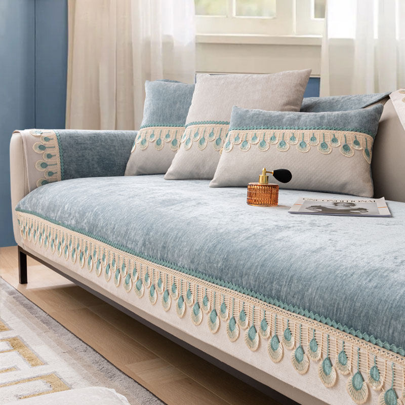Four seasons universal simple 2022 modern light luxury sofa cushion solid color non-slip leather cushion cover cloth towel