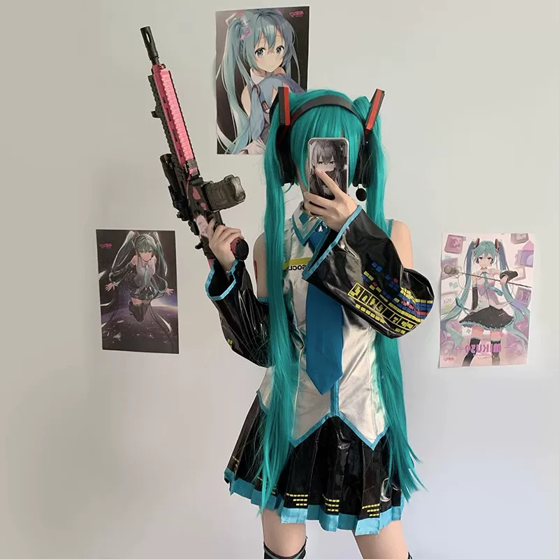 Серебряная лакированная кожа jk женские костюмы Hatsune Miku COS одежда