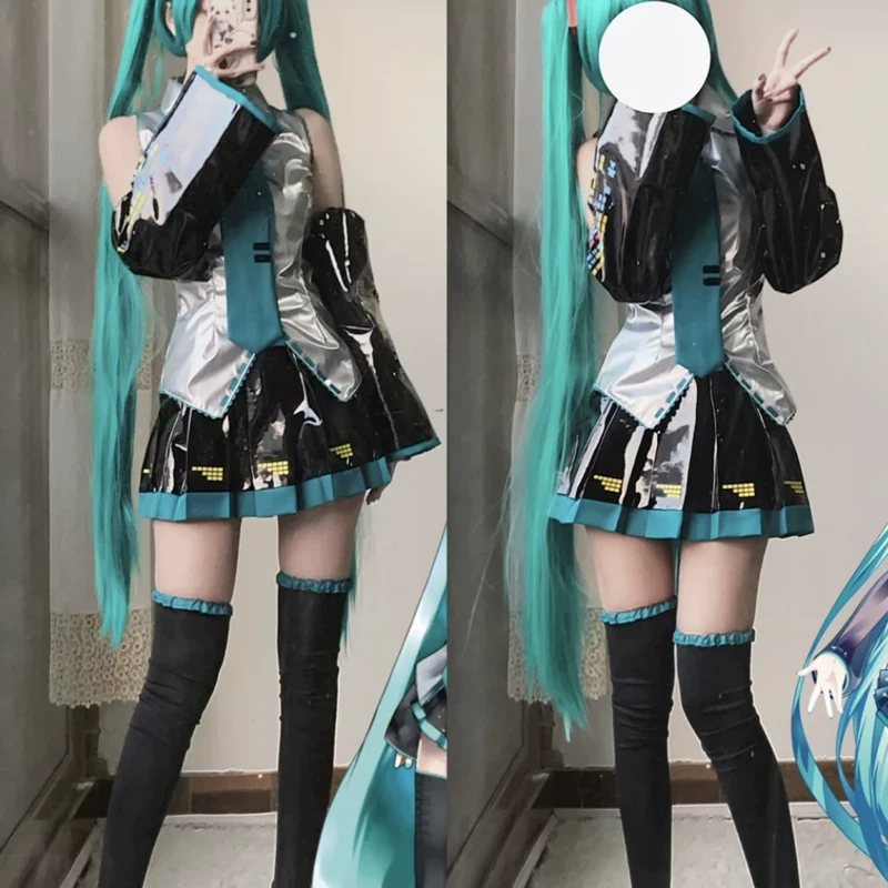 Серебряная лакированная кожа jk женские костюмы Hatsune Miku COS одежда