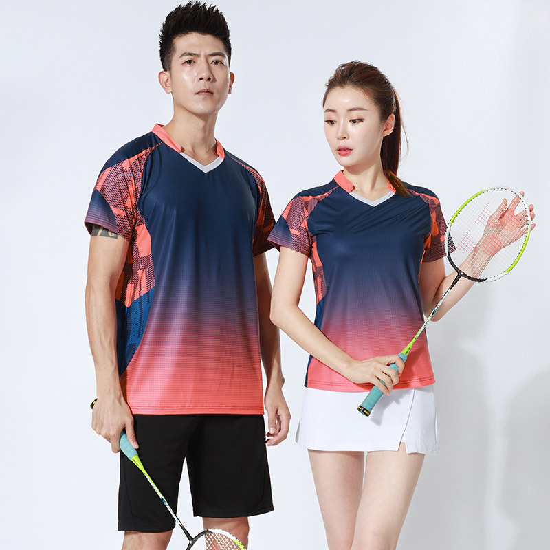 Slim badminton clothing sports suit men and women short-sleeved quick-drying table tennis clothing large size volleyball training top custom