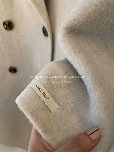 LUU桃喜儿 Длинная шерстяная бежевая двусторонная демисезонная куртка, шерстяное пальто