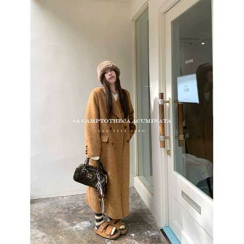 Двусторонное шерстяное длинное демисезонное пальто, средней длины, изысканный стиль