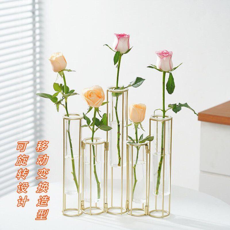 Test Tube Vase Creative Nordic Golden Glass Test Tube Folding Vase Flower Arrangement Gold Ge Hydroponic Office Desktop Dress