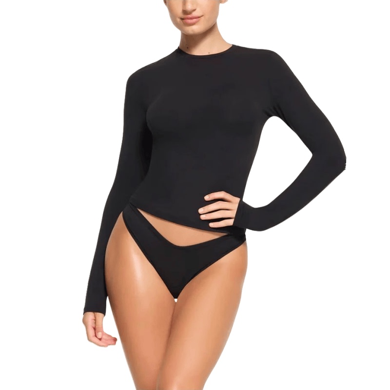Skims Kardashian Style Round Neck Long Sleeve T-Shirt for Women, Slim Fit, Stretchy, Pure Cotton, Slimming, Solid Color Base Shirt Top Skims Kardashian Style Round Neck Long Sleeve T-Shirt for Women, Slim Fit, Stretchy, Pure Cotton, Slimming, Solid Color Base Shirt Top