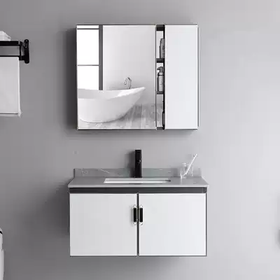 Light luxury Rock board space aluminum bathroom cabinet combination wash basin wash face Basin wash table mirror cabinet set dressing room White