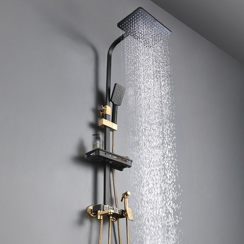 Shower head suit Home all-copper shower kit Pressurized Spray Head Bathroom Shower shower Shower Thermostatic Black Dressing Room 6002