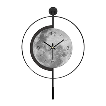 轻奢风钟表挂钟客厅西班牙个性极简创意时钟壁灯月球装饰静音挂表