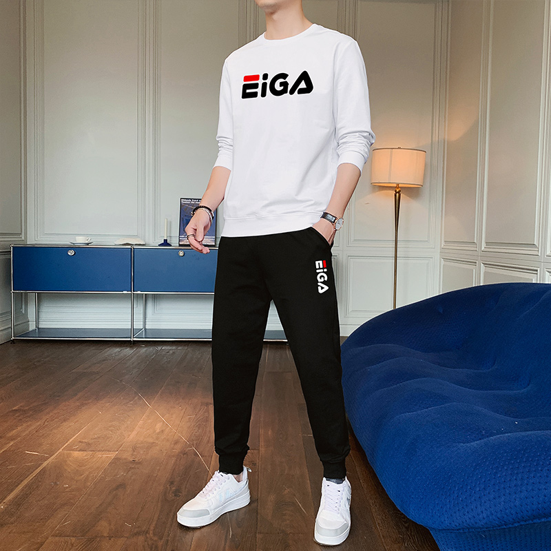 Round Collar Thick Cotton T Suit Men's Spring Autumn Season New Trends Big Size Codes Handsome Air Loose Casual Men Sportswear Two Sets