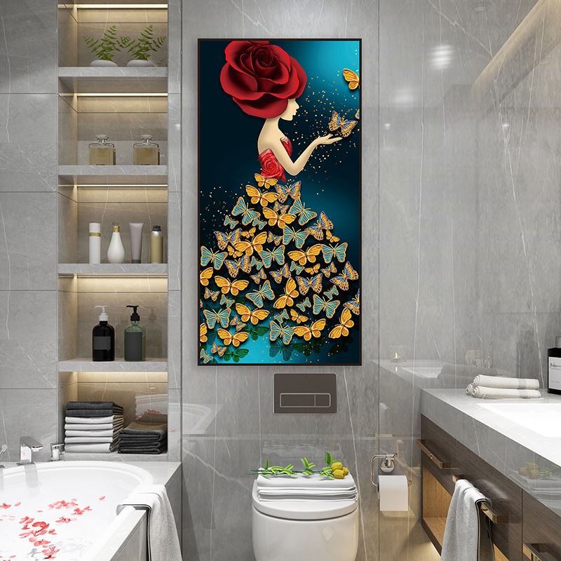 The entrance door is facing the wall with a picture of modern light luxury and advanced European 2021. The new entrance door is facing the porch mural.