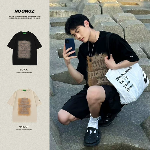 NOONOZ Летняя футболка с коротким рукавом для влюбленных, короткий рукав, свободный крой, в американском стиле