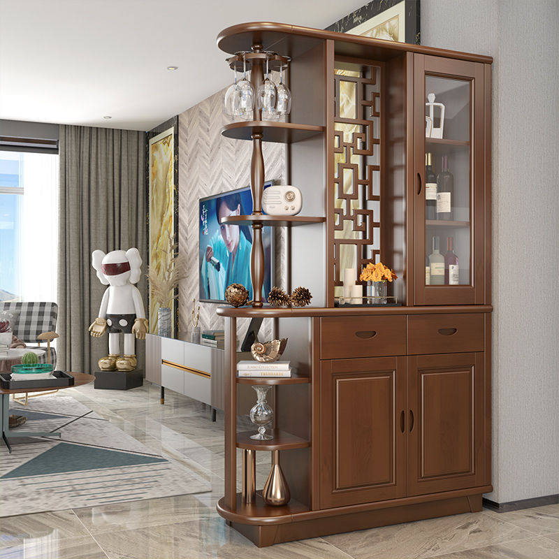 Chinese solid wood room-room cabinet Xuanguan cabinet Double-sided wine cabinet Living room Entry into the door screen partition cabinet Shoe cabinet storage cabinet