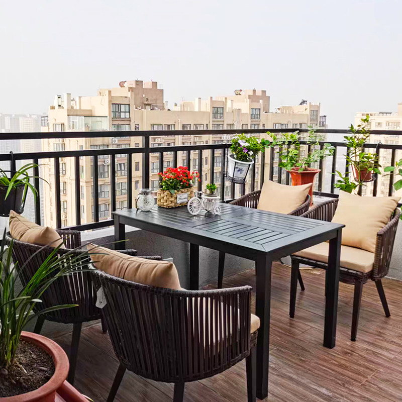 Outdoor table and chairs Courtyard Villa Garden Plastic Wood Table And Chairs Combination Suit Terrace Balcony Rattan outdoor leisure table and chairs