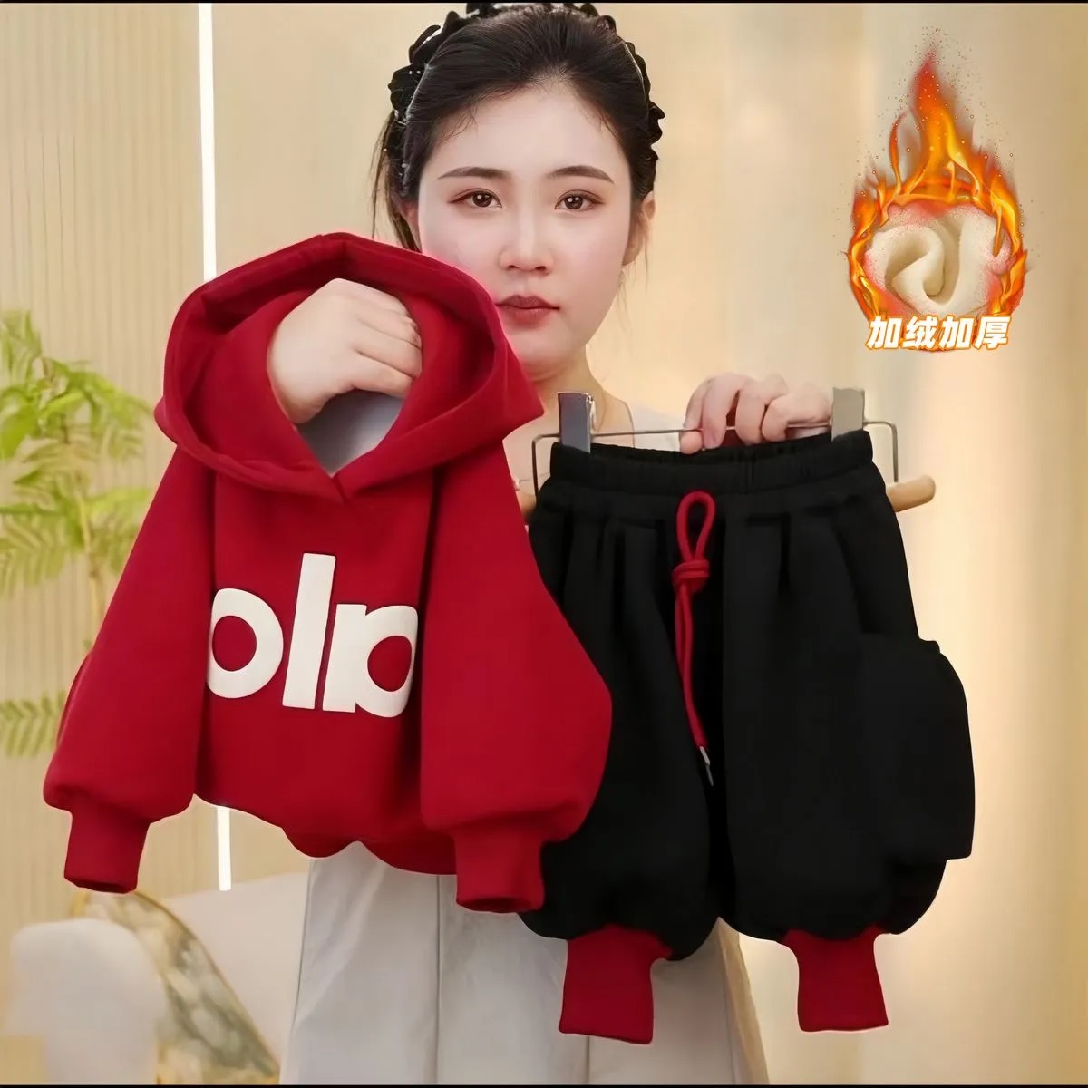 Осенние костюмы для мальчиков и девочек, новинка 2025 года, свитер с капюшоном и бархатные спортивные штаны в западном стиле из Анголы с красными ножками