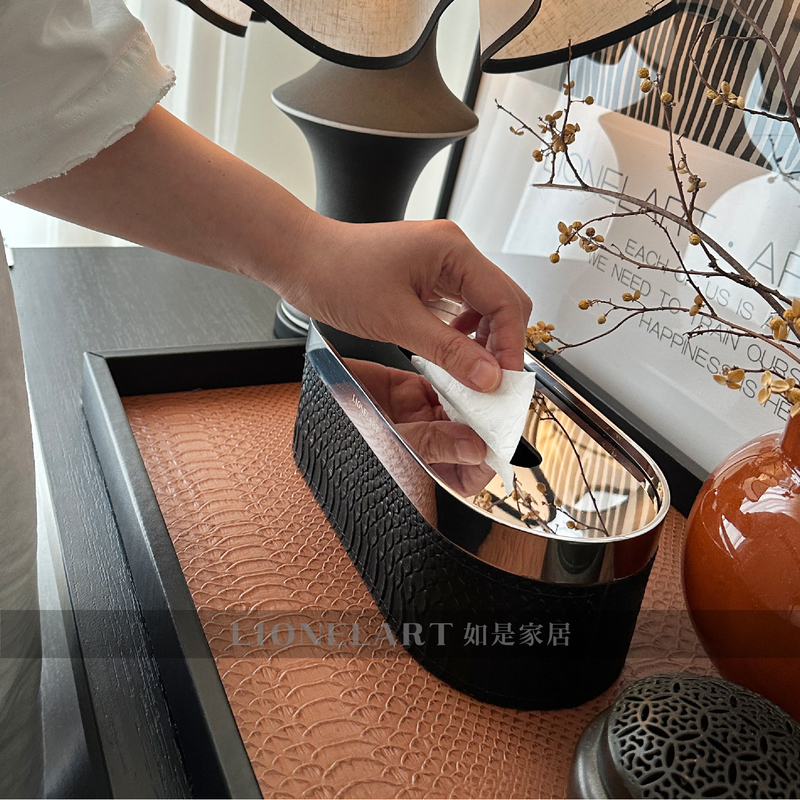 Luxury Leather Tissue Box with Heavy Metal Craftsmanship, High-End Snakeskin Pattern, Suitable for Living Room, Bedroom, Dining Table, Entryway, Storage, and Gift-Giving