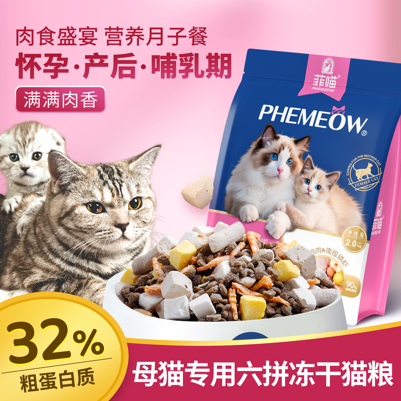 Freeze-Dried Cat Food for Female Cats during Pregnancy, Postpartum, and Lactation Period; Main Food and Nutritional Supplement for Cat Mothers