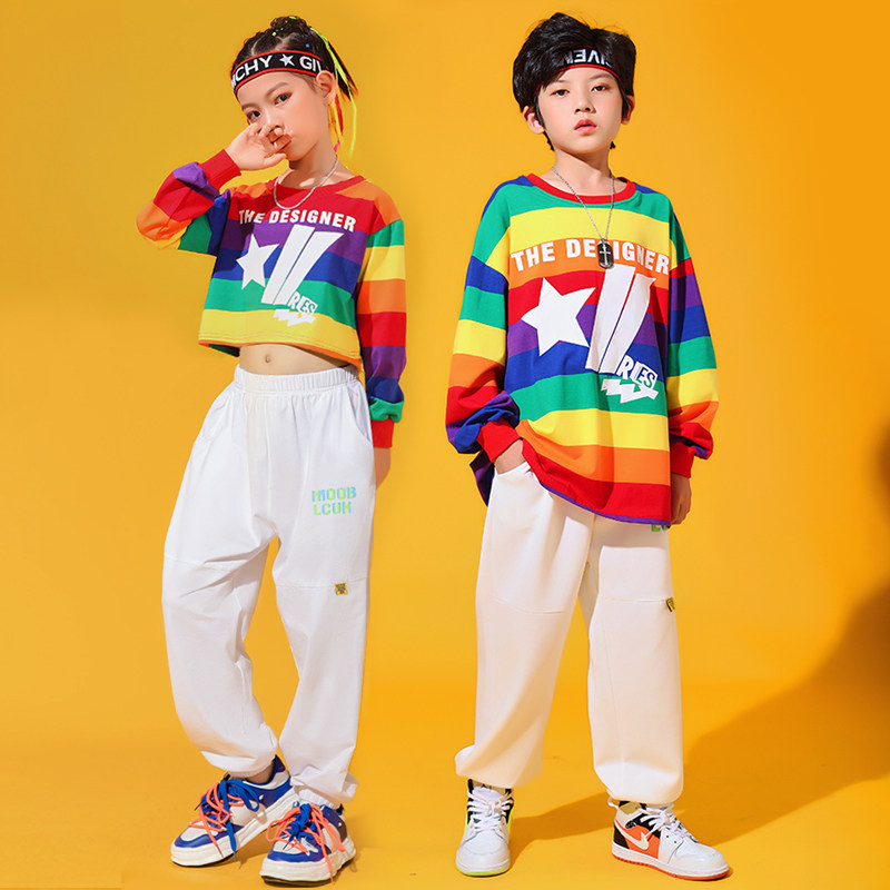 Children's cheerleading costumes suit primary school sports meeting group clothing boys and girls street dance trendy hip-hop style