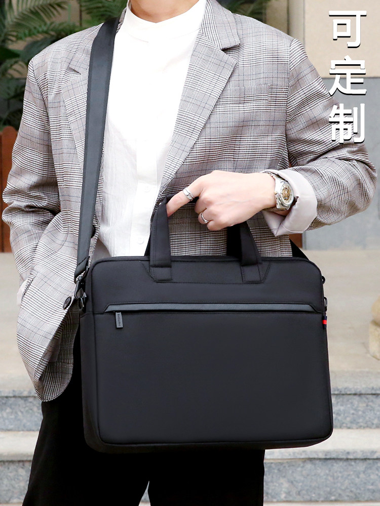 Bedomei briefcase canvas document bag document bag men a4 handbag briefcase custom meeting bag 14 inch computer bag information bag office business zipper multi-layer large-capacity storage bag