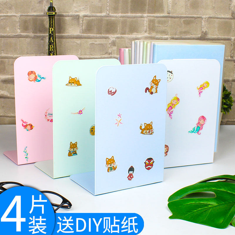4 pieces of creative ins style L-shaped book stand storage artifact desktop students with girly heart cute book clip book by bookshelf bezel steel plate high school students metal reading rack partition board book stand