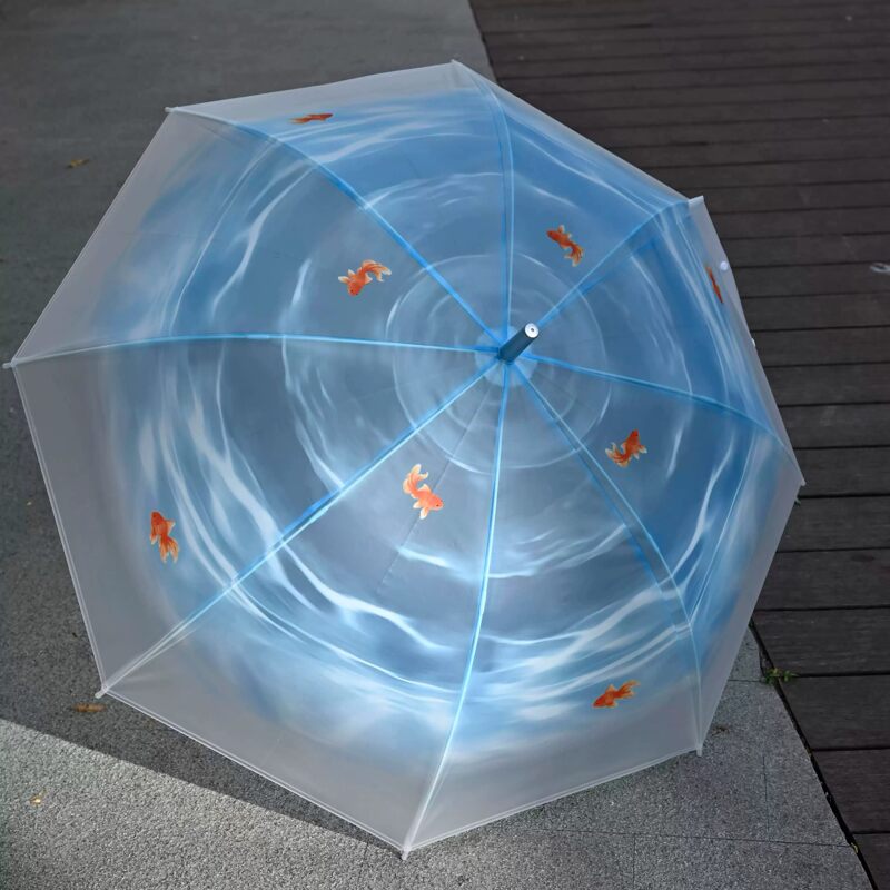 Japanese-Style Goldfish Pattern Dreamy Water Ripple Transparent Long-Handled Umbrella, Enlarged and Thickened, High Aesthetic Value, Cartoon Atmosphere Japanese-Style Goldfish Pattern Dreamy Water Ripple Transparent Long-Handled Umbrella, Enlarged and Thickened, High Aesthetic Value, Cartoon Atmosphere