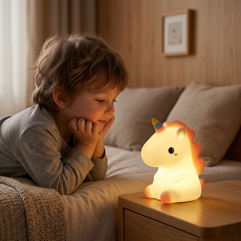 Children's Room Unicorn Night Light Led Touch-Type Warm Light Unicorn Bedside Night Light for 3-6 Years Old, Soft and Warm