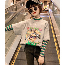 Girl Long Sleeve T Shirt Spring Autumn Money 2022 New Korean Version Children Pure Cotton Fake Two Foreign Qi Trendy Undershirt