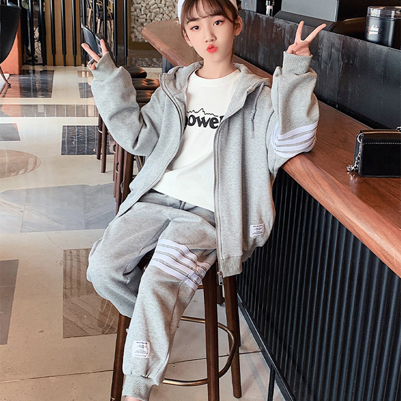 Girls Autumn Suit Spring and Autumn 2022 New Korean Version Fashion Sports Loose Medium Big Kids Casual HoodEd jacket tide