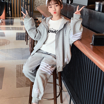 Girls autumn clothes suit Spring and autumn 2022 new Korean version trendy sports relaxation CUHK Tong Casual Even Cap Jacket Tide