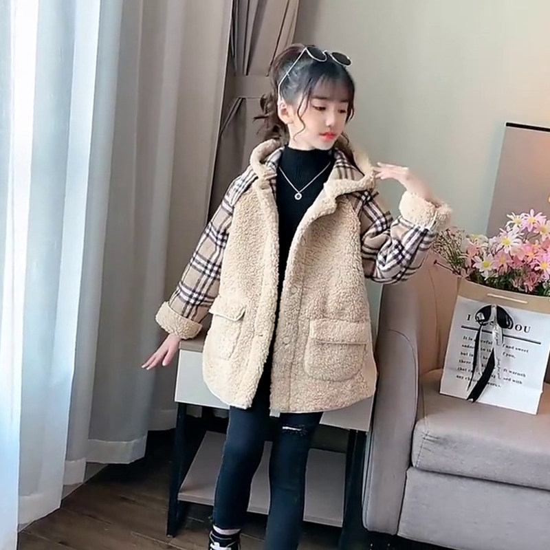 Girl Lamb Wool Jacket 2022 Autumn Winter New Foreign Pie Gush Suede Thickened Children's Clothing Trendy Children's Blouse